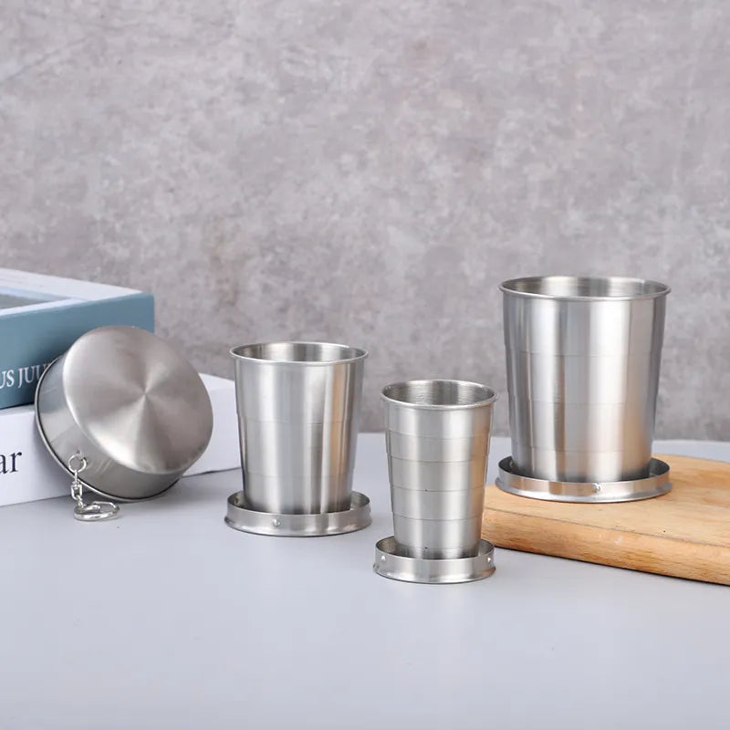 Taza de agua plegable de acero inoxidable, tazas telescópicas portátiles de viaje para exteriores, aparatos creativos y duraderos, accesorios de cocina