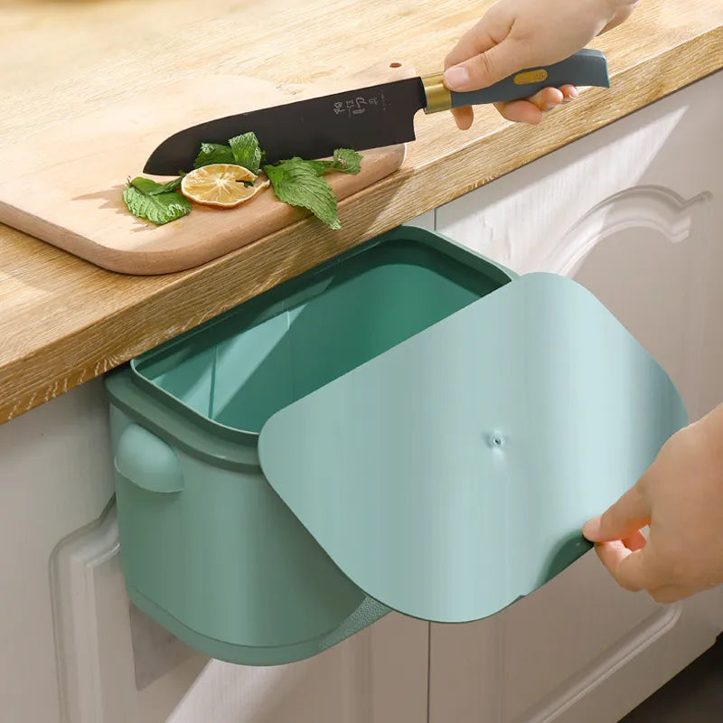 Cubo basura colgante para puerta de armario, reclaje de cocina de gran capacidad, cubo de basura montado en la pared para baño con tapa