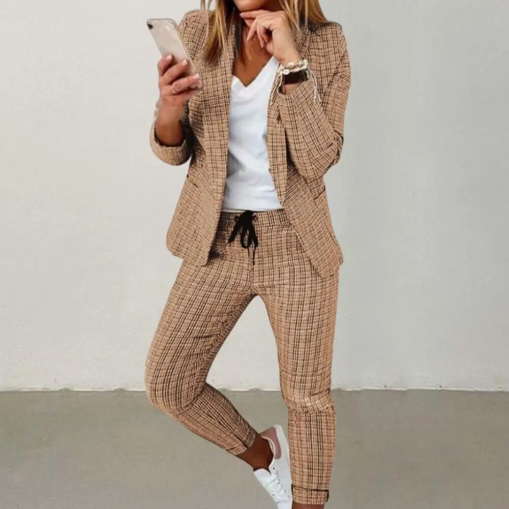 Conjunto de traje de señora ajustado de dos piezas de punto abierto conjunto de pantalones de chaqueta de mujer estilo OL conjunto de pantalones de chaqueta de mujer para viaje de negocios