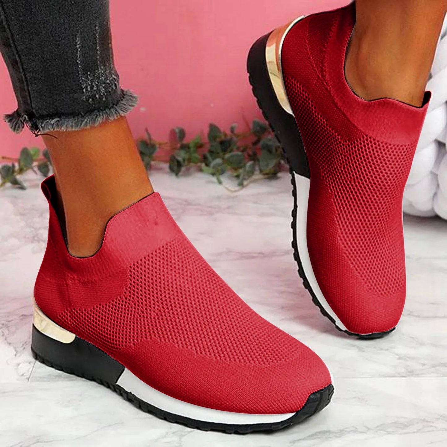 Zapatos deportivos lisos de Color para correr para mujer, zapatos de malla transpirables para exteriores, zapatillas de deporte anchas con amortiguación máxima para trabajo para mujer