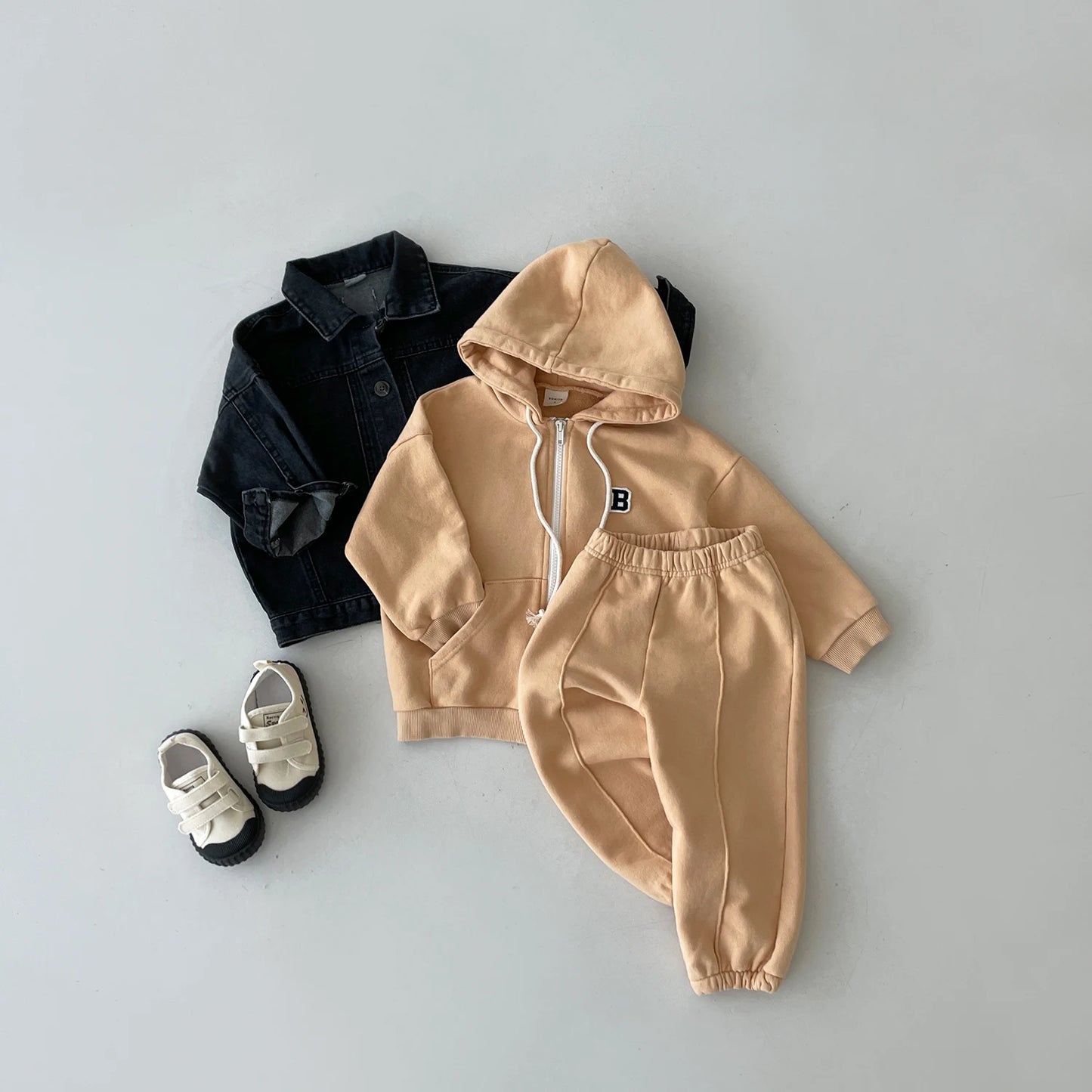 Conjunto de bebé coreano para niños, chaqueta de entrenamiento para bebés, Sudadera con capucha y pantalón de chándal elástico, chándal con capucha y cremallera completa para niños de 06 meses a 4 años