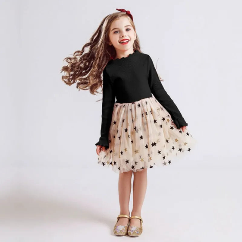 Niñas otoño invierno vestido de manga larga niñas de 3 a 8 años,boda,fiesta de cumpleaños, tutú Vestidos de princesa, ropa Casual Vestidos