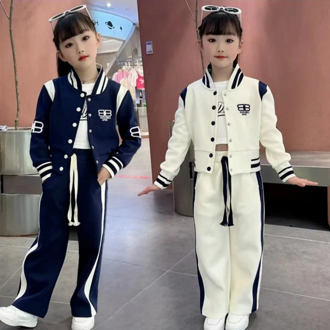 Ropa de Otoño Invierno para Niña, Jersey de béisbol, traje deportivo, ropa para chicas, abrigo con letras para niña, pantalones largos, conjunto de 2 piezas de 3 a 13 años