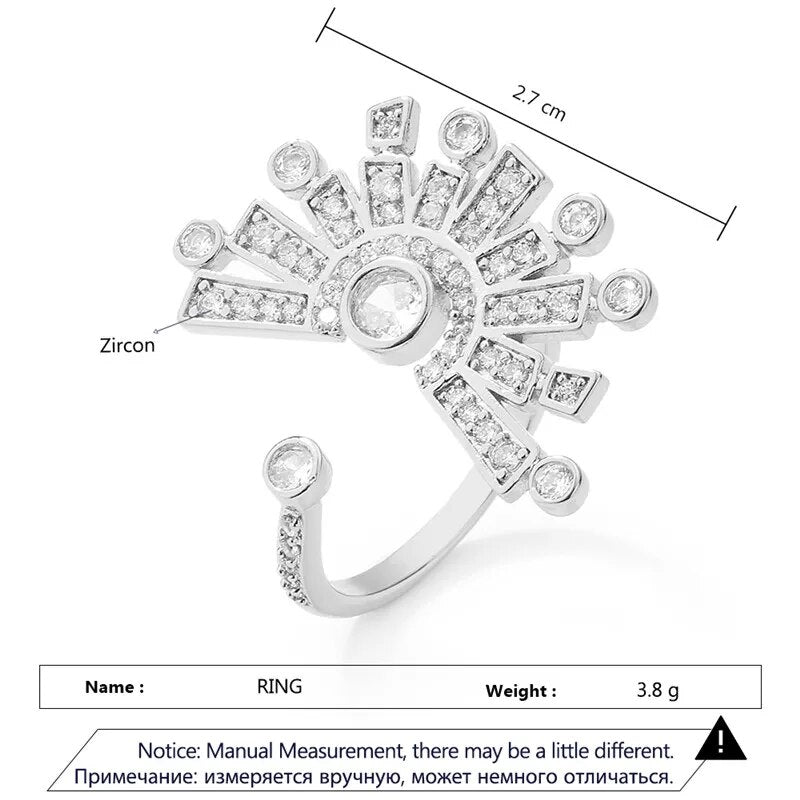 RAKOL moda blanco en forma de abanico ajuste anillos de apertura de circón para mujeres niñas europeas y americanas joyería de lujo