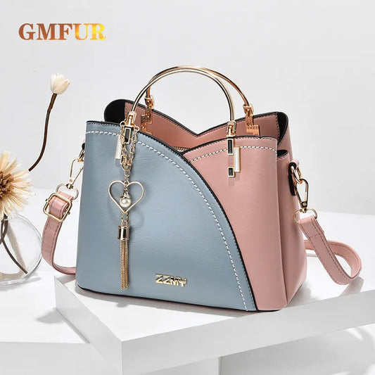 Bolso imitación piel  con bloques de Color, nuevo bolso cruzado con borla de Metal de lujo, bolso con anillo superior para mujer, bolso de hombro individual de gran capacidad para mujer