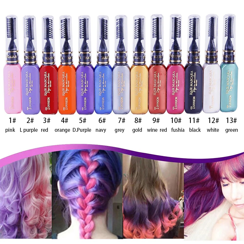 13 colores, tinte de Color de cabello único, temporal, no tóxico, DIY, máscara de Color para el cabello, crayones de tinte para el cabello lavables de una sola vez