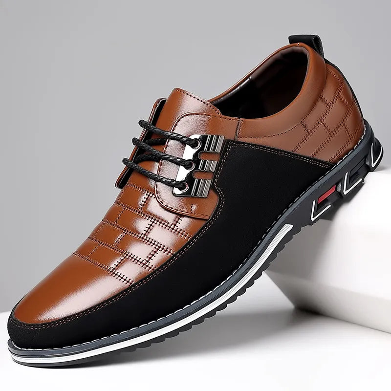 Zapatillas de deporte para hombre, mocasines informales con cordones clásicos de marca a la moda, zapatos de cuero Pu, zapatos de negocios transpirables negros, 2023