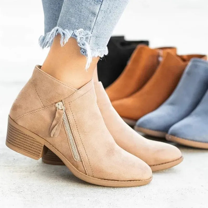 Botas De Mujer, Botas De gamuza De otoño, botines De plataforma talla 43 a la moda para Mujer, botines De tacón con cremallera lateral, Botas De Mujer