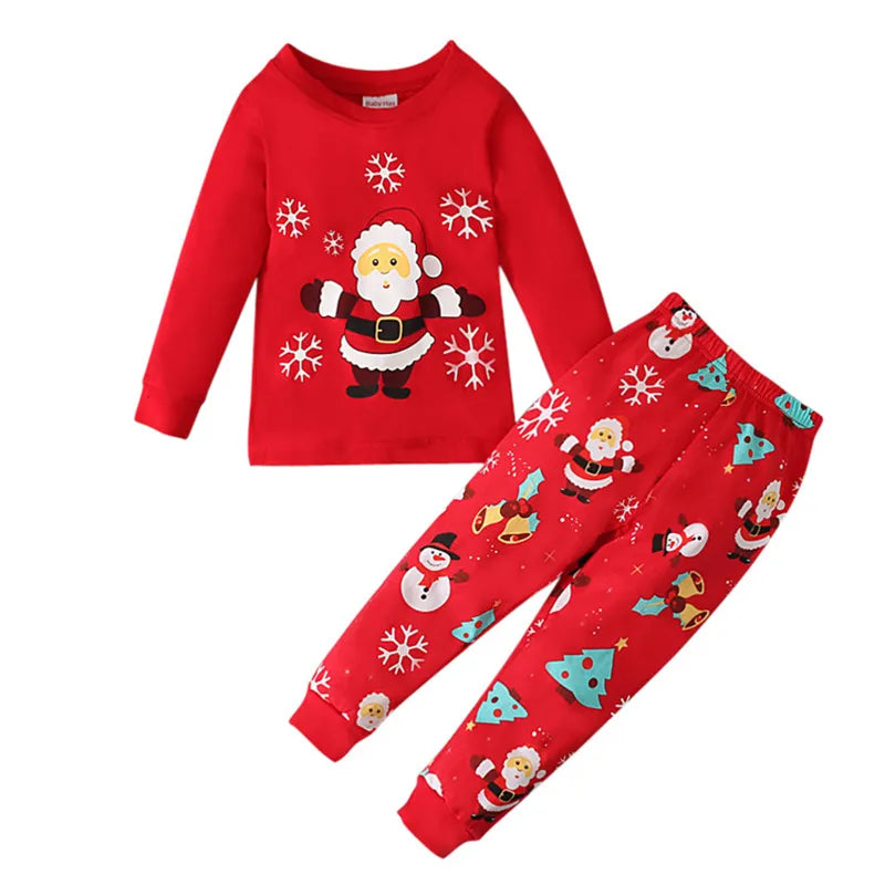 Conjunto de ropa de dibujos animados de Navidad para niños y niñas, pijamas de manga larga para bebé, camiseta, Tops + Pantalones, 2 uds., ropa de casa, noche