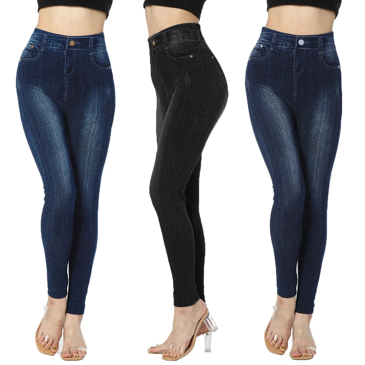 Leggings sin costuras para mujer, Jeggings estampados de algodón 2022, mallas sexis tejidas de cintura alta para chica, pantalones vaqueros falsos, mallas deportivas vaqueras para Fitness