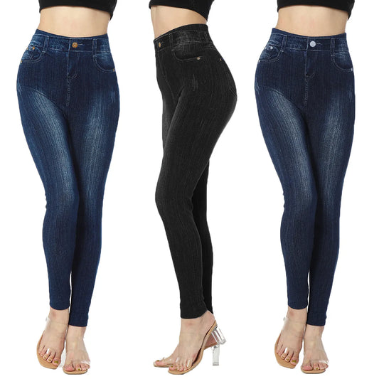 Leggings sin costuras para mujer, Jeggings estampados de algodón 2022, mallas sexis tejidas de cintura alta para chica, pantalones vaqueros falsos, mallas deportivas vaqueras para Fitness