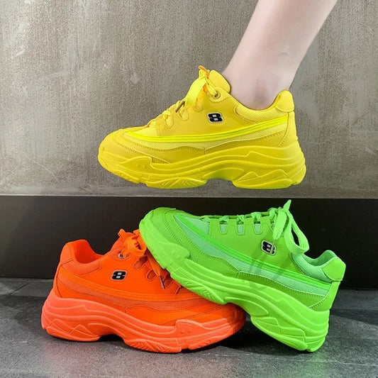 Comemore zapatillas nuevas de primavera para mujer, zapatos deportivos informales con plataforma, zapatillas de deporte a la moda, cesta de encaje Amarillo, calzado grueso para mujer 2022