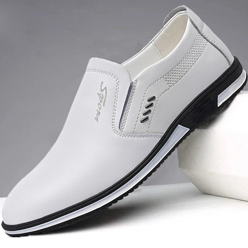 Zapatos de cuero blanco Para Hombre, mocasines informales de estilo británico a la moda de gran tamaño, zapatos vulcanizados Para caminar, zapatos Para Hombre