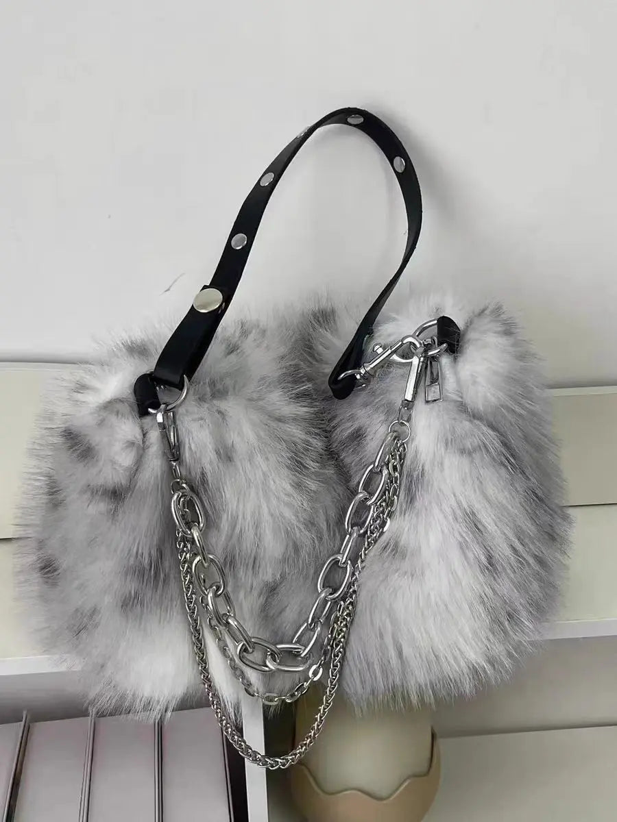 Bolsos para mujer, bolsos de hombro para axilas, cadenas de moda de piel sintética, bolso cruzado peludo para mujer, bolsos de mano de felpa suave para mujer, bolso de mano