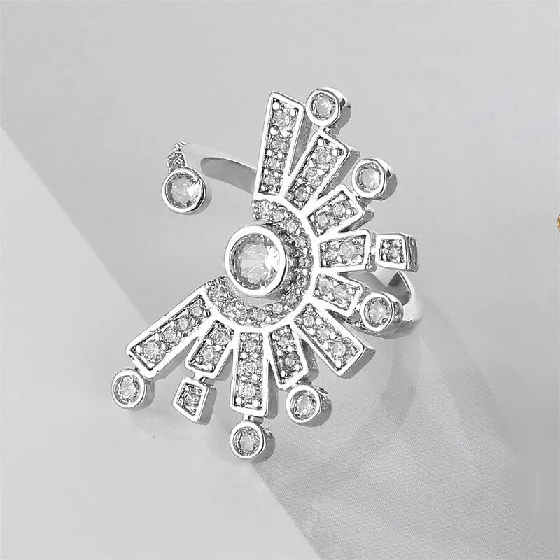 RAKOL moda blanco en forma de abanico ajuste anillos de apertura de circón para mujeres niñas europeas y americanas joyería de lujo