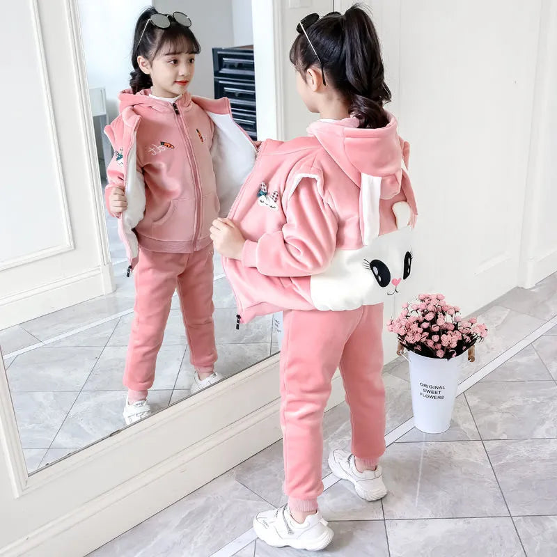 3 uds nueva ropa para niñas traje ropa de invierno para niñas moda Casual chaqueta con letras grandes para niños + Leggings conjunto de tres piezas 2-13 años