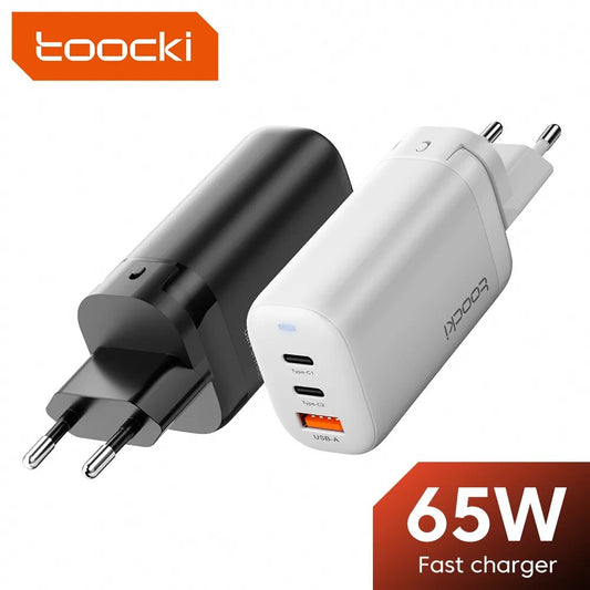 Cargador Toocki 65W GaN enchufe estadounidense carga rápida 4,0 QC4.0 PD3.0 cargador rápido tipo C para iPhone 14 13 Samsung Xiaomi Huawei