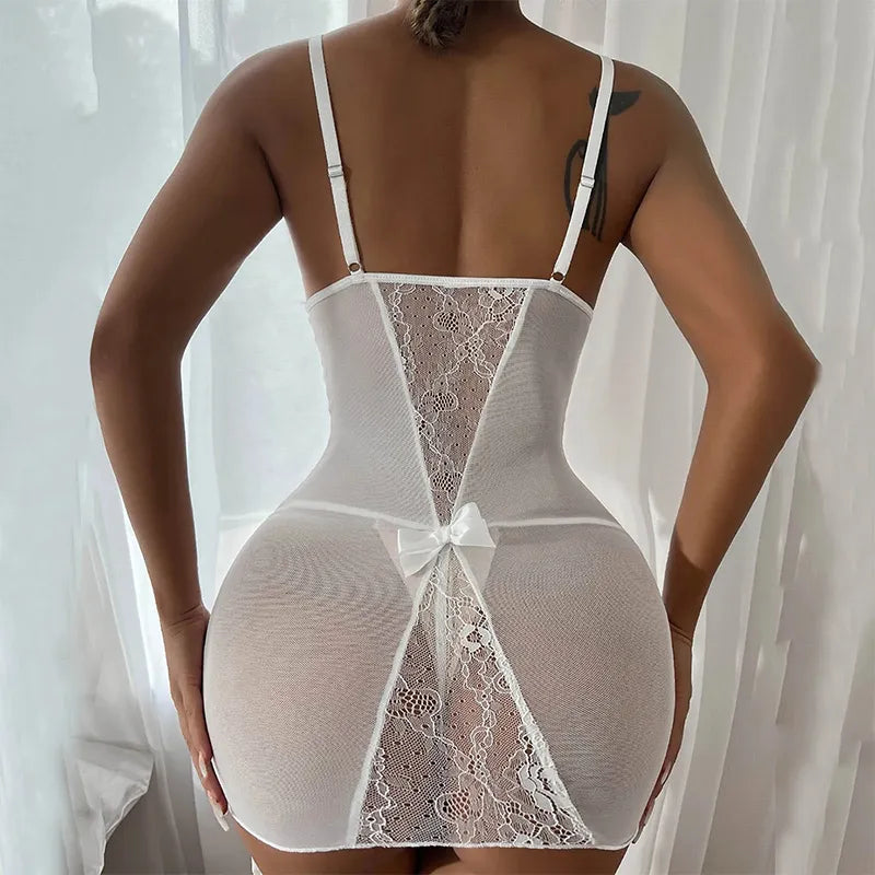 Nuevos conjuntos exóticos sexis para mujer, vestido de lencería fino tentador con ligas, conjunto de lencería transparente, disfraces exóticos de encaje, picardías