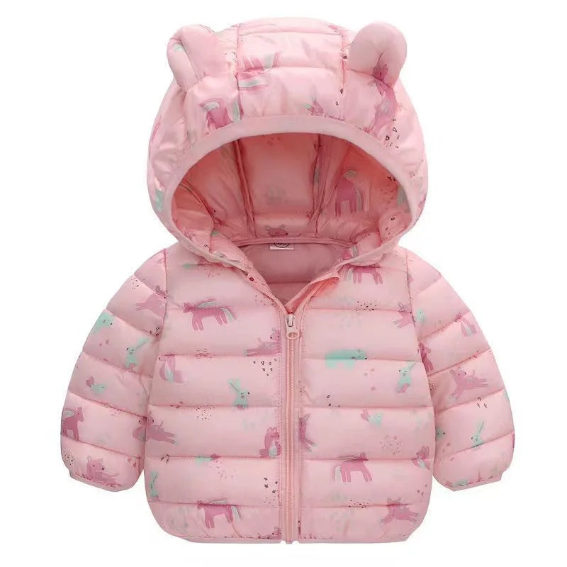 Ropa de invierno para bebés de 1 a 5 años, chaquetas de algodón para niños, abrigos con capucha de dibujos animados, prendas de vestir exteriores para niños, ropa para niños pequeños