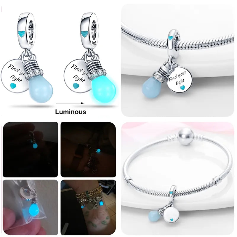 Cuentas luminosas de Plata de Ley 2023 para mujer, abalorios de gatito y mal de ojo compatibles con pulsera Pandora, joyería artesanal, regalo colgante, novedad de 925