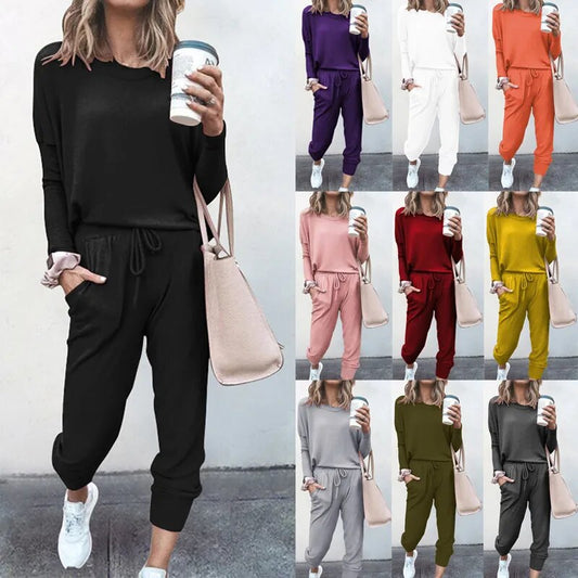 Chándal informal para mujer, jersey de manga larga holgado liso, pantalones, traje de moda de gran tamaño, ropa deportiva femenina, conjunto de dos piezas 2023