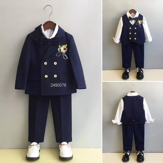 Traje de boda con su  flor bolsillo para niños de  1 a 12 años, traje  de fotografía para niños, chaqueta Formal puesta en escena, traje de ceremonia de cumpleaños para bebé