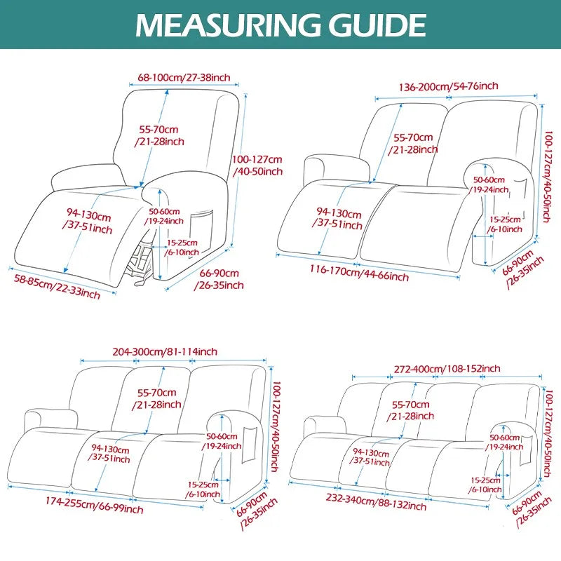 Fundas de sofá reclinables elásticas impermeables, fundas de sofá sólidas de 1/2/3/4 asientos, funda protectora para sofá, fundas para sillas reclinables para el hogar.