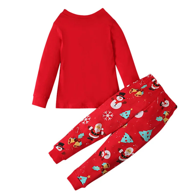 Conjunto de ropa de dibujos animados de Navidad para niños y niñas, pijamas de manga larga para bebé, camiseta, Tops + Pantalones, 2 uds., ropa de casa, noche