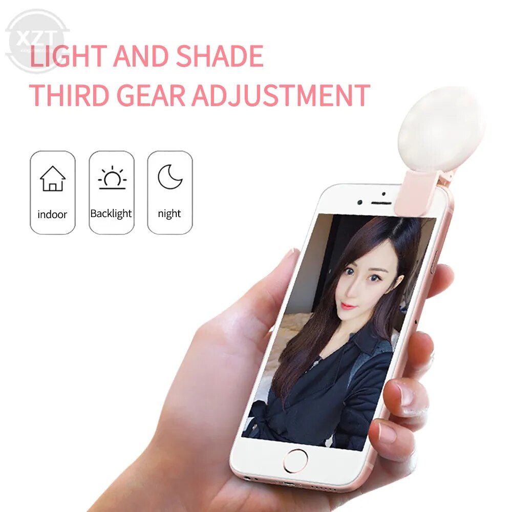 Mini anillo de luz LED para Selfie, luz Flash para lente de teléfono, Clip recargable por USB, lámpara de relleno para teléfono móvil, luces para Selfie para mujer