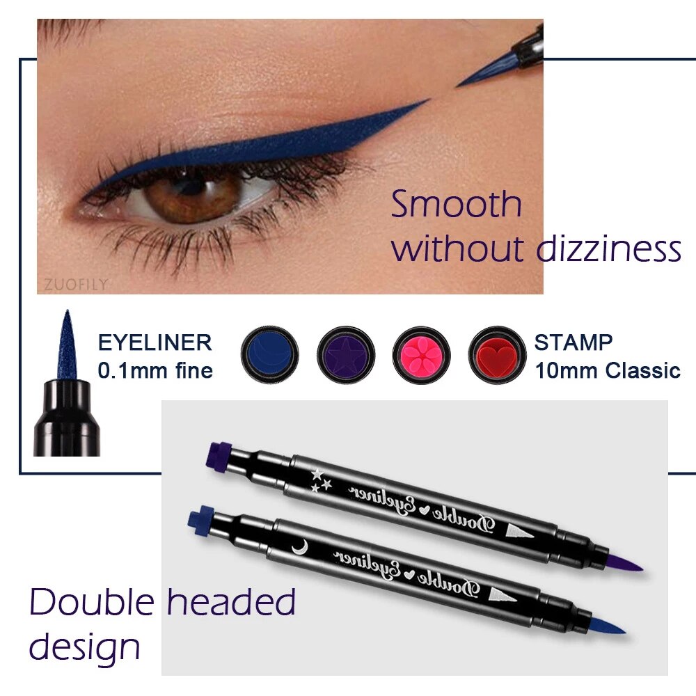 4 unids/caja lápiz delineador de ojos de doble y sello dibujo negro,, azul lápiz de ojos Luna ,corazón, estrella delineador de ojos líquido maquillaje cosmético impermeable