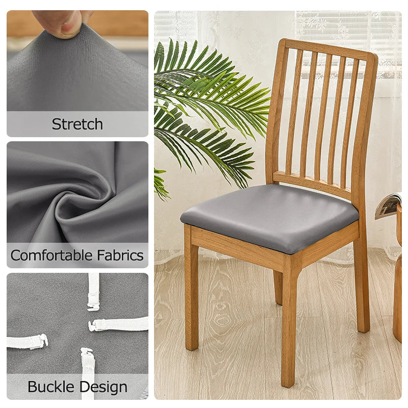 Funda de cojín cuadrada de cuero PU para silla, fundas impermeables para asiento de comedor y cocina, fundas para cojines de asiento de silla de comedor extraíbles