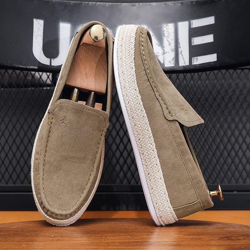 Mocasines para hombre, zapatos de verano, calzado de lona a la moda para hombre, zapatos vulcanizados informales de cuero de ante aterciopelados suaves y cómodos