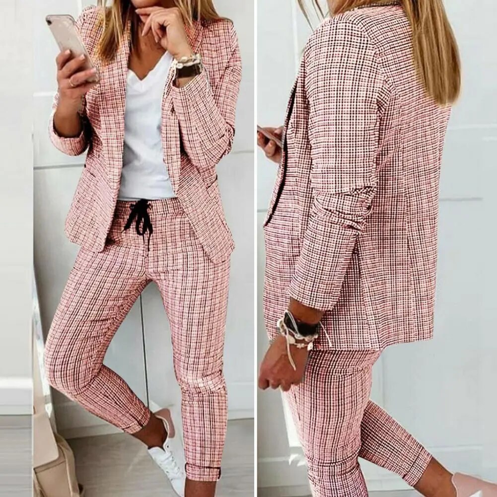 Conjunto de traje de señora ajustado de dos piezas de punto abierto conjunto de pantalones de chaqueta de mujer estilo OL conjunto de pantalones de chaqueta de mujer para viaje de negocios