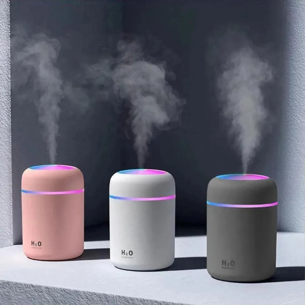 Humidificador de aire de 300mL con luz nocturna colorida, Mini pulverizador de niebla H2O portátil, Humificador de niebla fría eléctrico Usb para el hogar y el coche