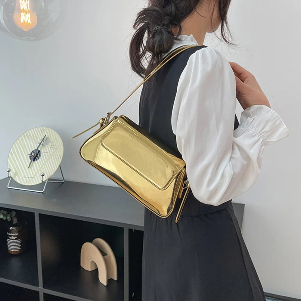 Bolso para mujer, bolsa para axila plateada, elegante, bolsos de hombro para mujer, bolsos de mano de fiesta, bolsos y bolsos de tendencia para mujer 2023