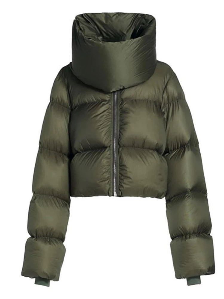 Abrigo burbuja de gran tamaño para mujer, informal, negro, con cremallera, cuello, chaquetas acolchadas cortas, Parka verde, ropa de calle, invierno, 2023