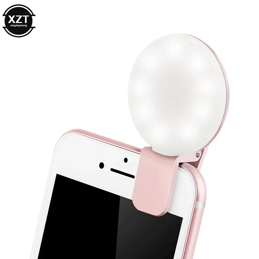 Mini anillo de luz LED para Selfie, luz Flash para lente de teléfono, Clip recargable por USB, lámpara de relleno para teléfono móvil, luces para Selfie para mujer