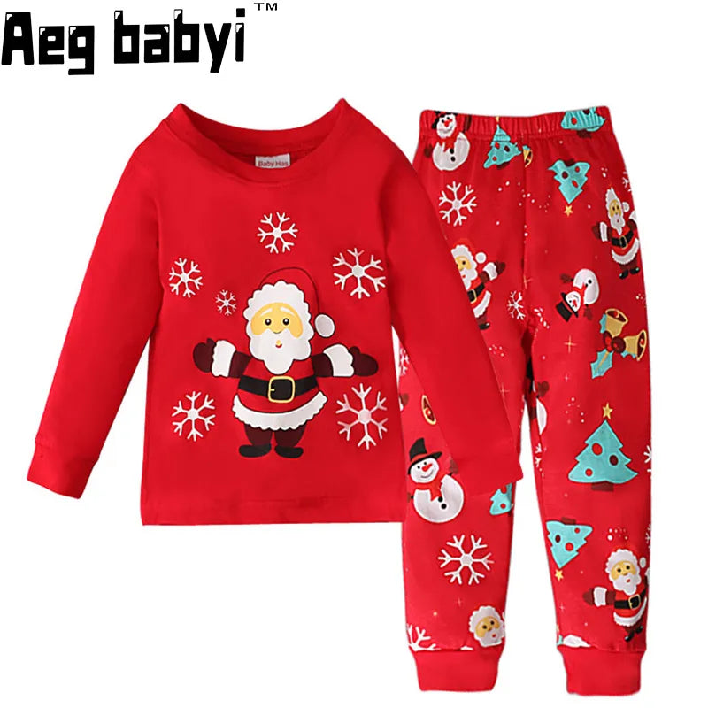 Conjunto de ropa de dibujos animados de Navidad para niños y niñas, pijamas de manga larga para bebé, camiseta, Tops + Pantalones, 2 uds., ropa de casa, noche