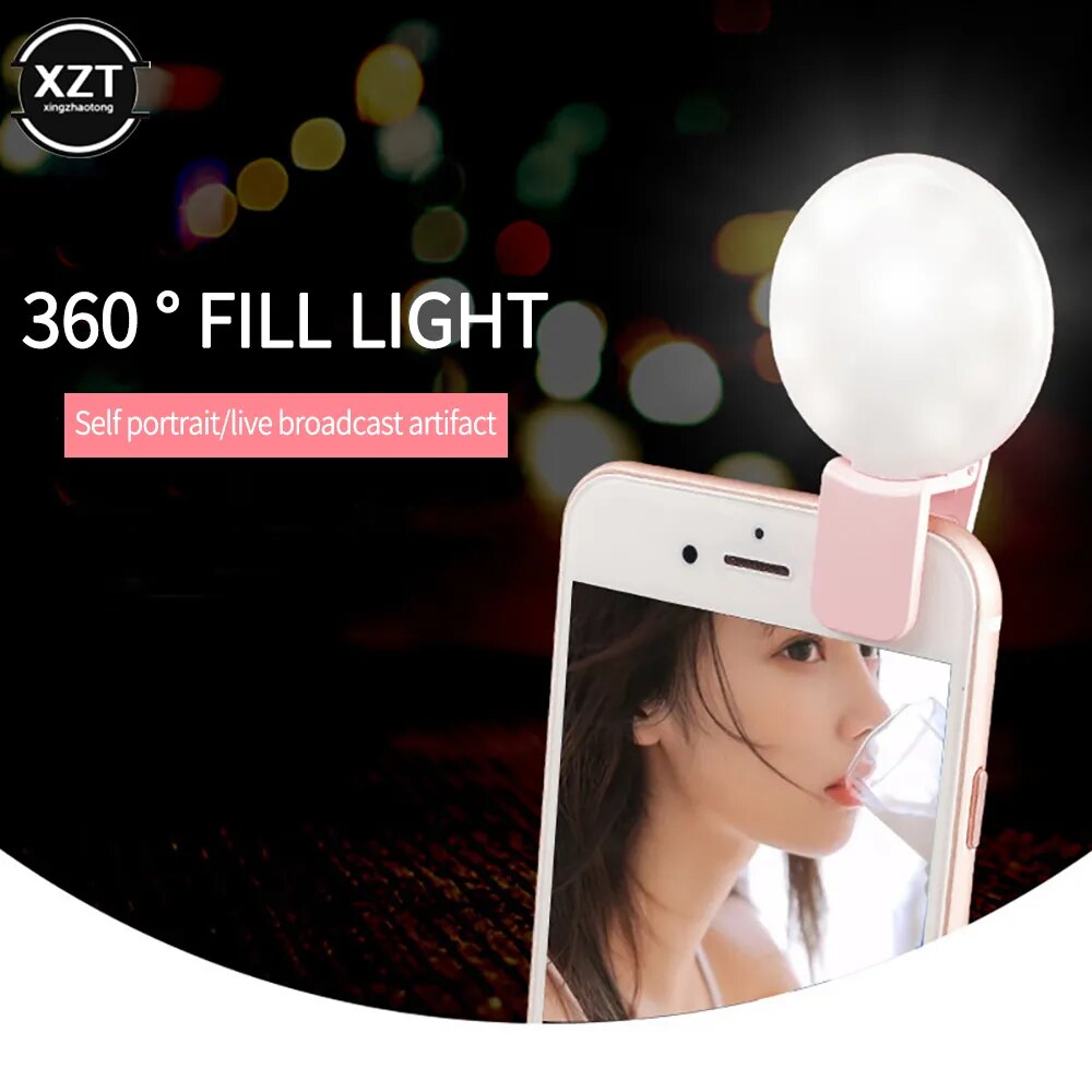 Mini anillo de luz LED para Selfie, luz Flash para lente de teléfono, Clip recargable por USB, lámpara de relleno para teléfono móvil, luces para Selfie para mujer