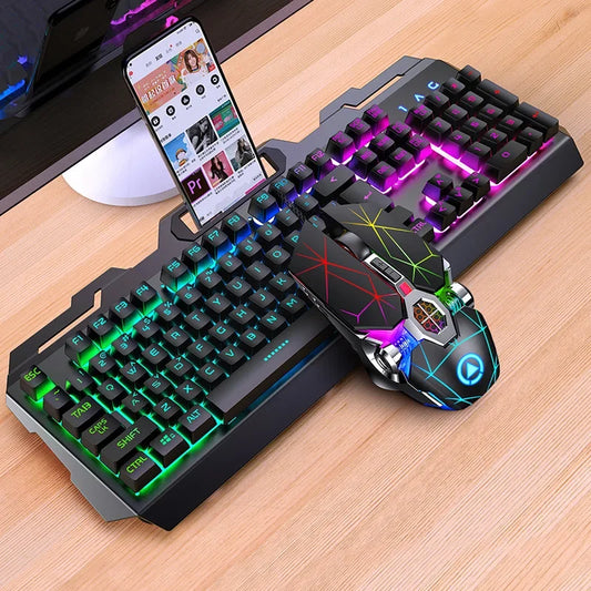 Combinación con cable GX2, teclado y ratón con sensación mecánica de 104 teclas, cubierta para teclado y ratón con retroiluminación RGB impermeable reemplazable,