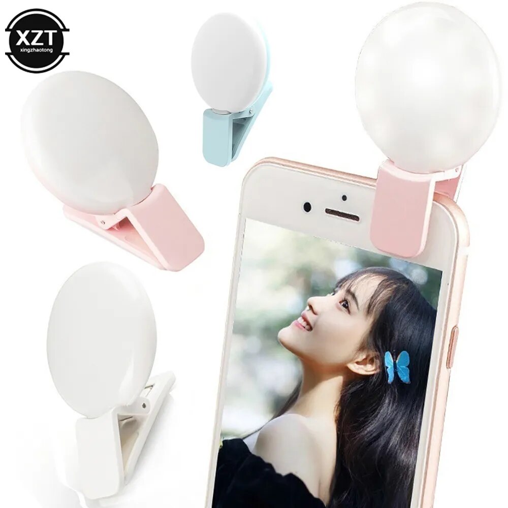 Mini anillo de luz LED para Selfie, luz Flash para lente de teléfono, Clip recargable por USB, lámpara de relleno para teléfono móvil, luces para Selfie para mujer