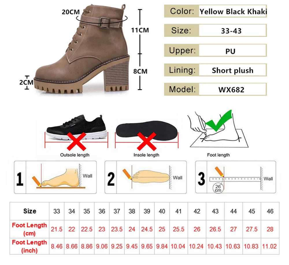 Botas de tacón alto con cordones talla pequeña para Mujer, botines con hebilla y plataforma de cuero Artificial, novedad de invierno de 2023