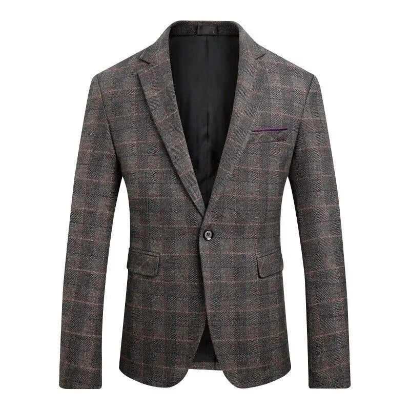 Blazer a cuadros Vintage de estilo británico para Hombre, chaqueta de traje entallada informal con un solo botón, chaqueta Social de negocios de talla grande M-5XL para Hombre