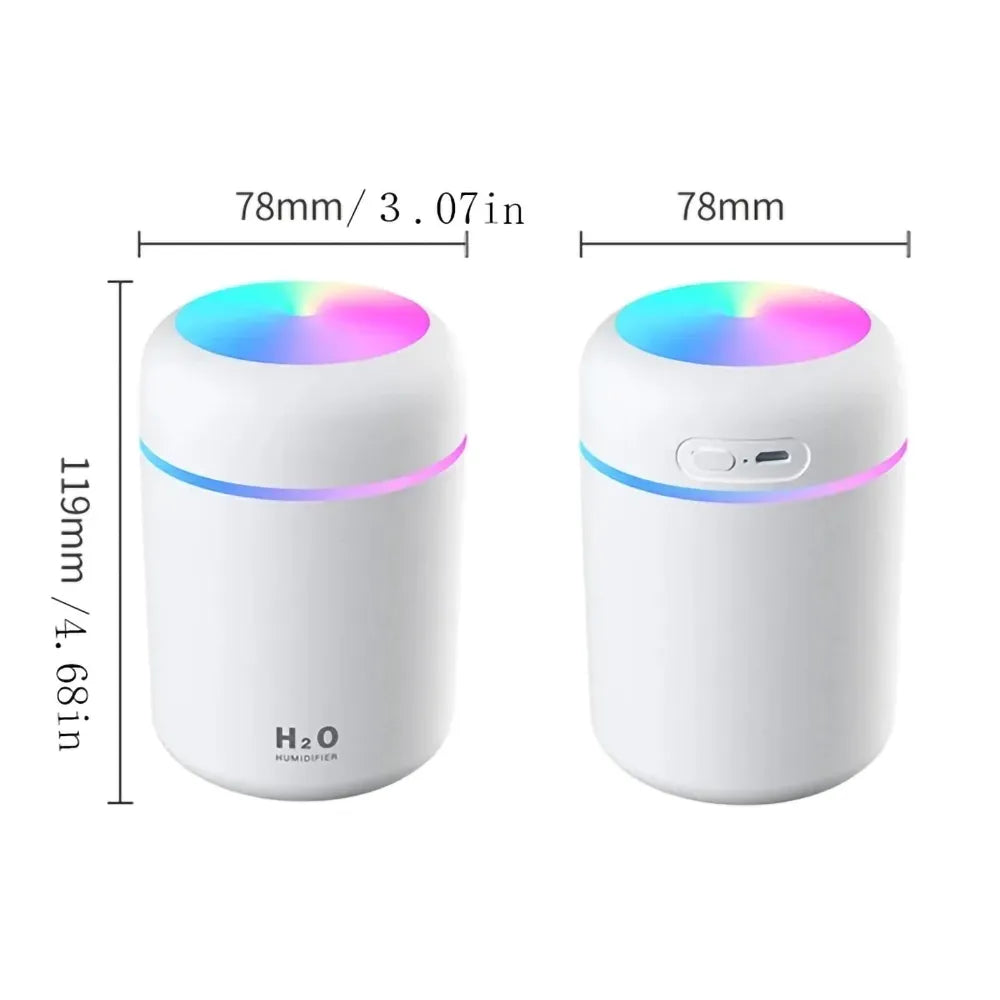 Humidificador de aire de 300mL con luz nocturna colorida, Mini pulverizador de niebla H2O portátil, Humificador de niebla fría eléctrico Usb para el hogar y el coche