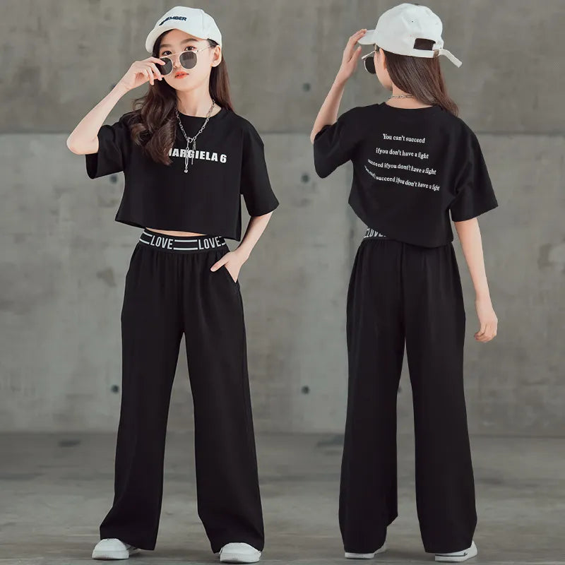 Conjuntos de ropa de verano para niñas adolescentes, Tops y pantalones con letras a la moda, trajes de 2 uds., chándal para niños de 5, 6, 7, 8, 9, 10, 11, 12, 13 y 14 años