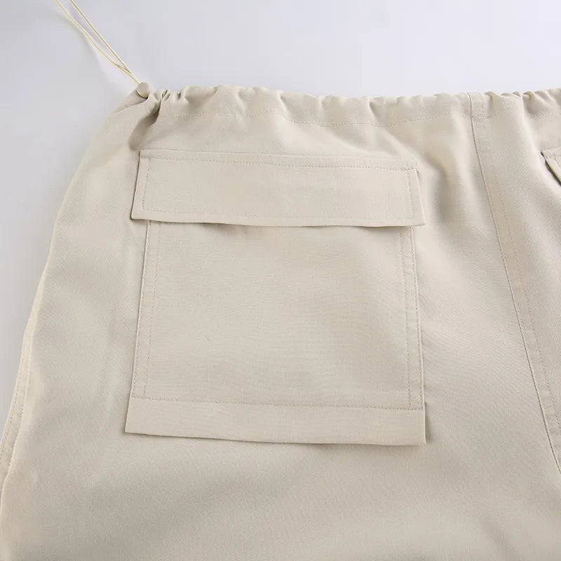 Pantalones Cargo de pierna ancha con cordón ,con o sin bolsillos para mujer, pantalón informal, holgado, de cintura baja, ropa de calle, pantalones de chándal Y2K, pantalones de paracaídas tecnológicos