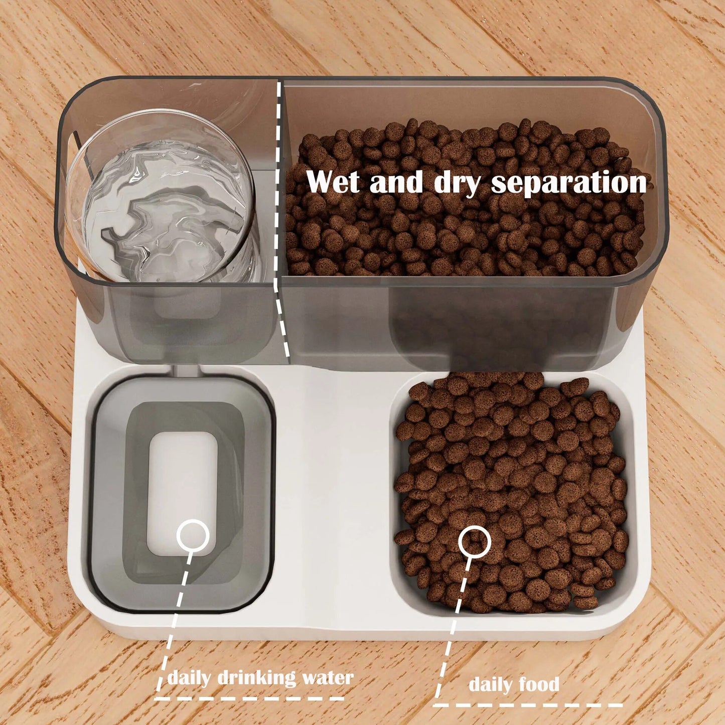 Alimentador automático de gran capacidad para gatos, dispensador de agua, separación en seco y húmedo, contenedor de comida para perros, tazón de agua potable, suministros para mascotas