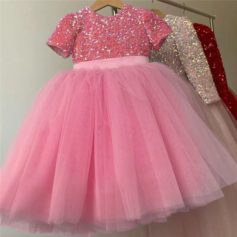 Vestido de princesa para niñas de 3 a 8 años, tutú de encaje con lentejuelas, tutú para fiesta de boda, vestido esponjoso para niñas, Vestidos formales de noche para desfile